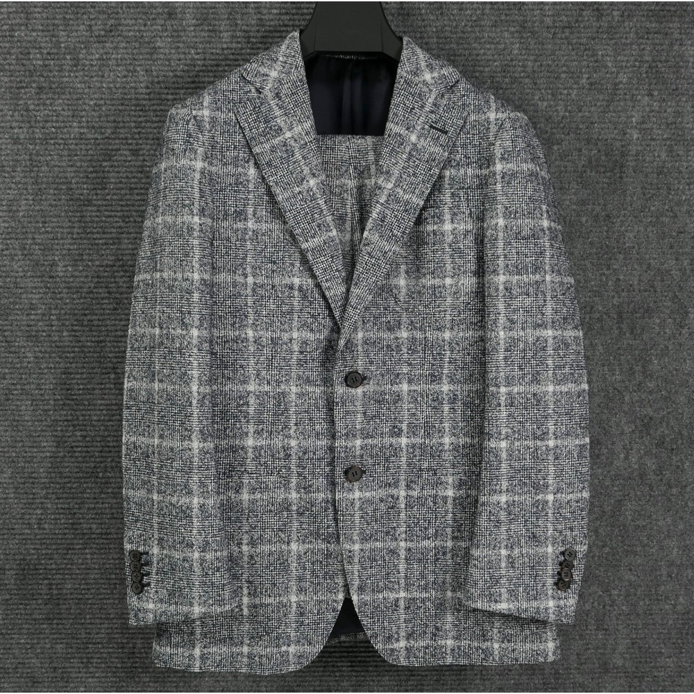 Suitsupply x Ferla Hudson 36R Alpaca Cotton Glen Check Windowpane Flannel Suit
